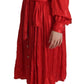 Elegant Red Silk Midi Dress with Button Detail