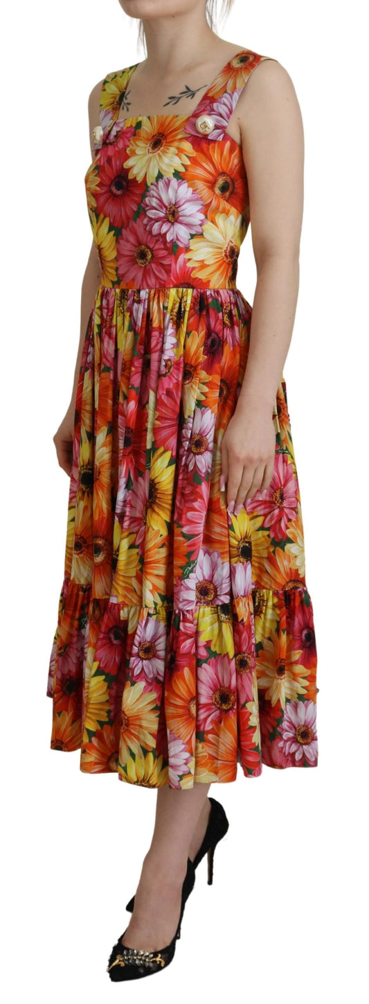 Elegant Floral Midi Cotton Dress