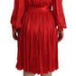Elegant Red Silk Midi Dress with Button Detail