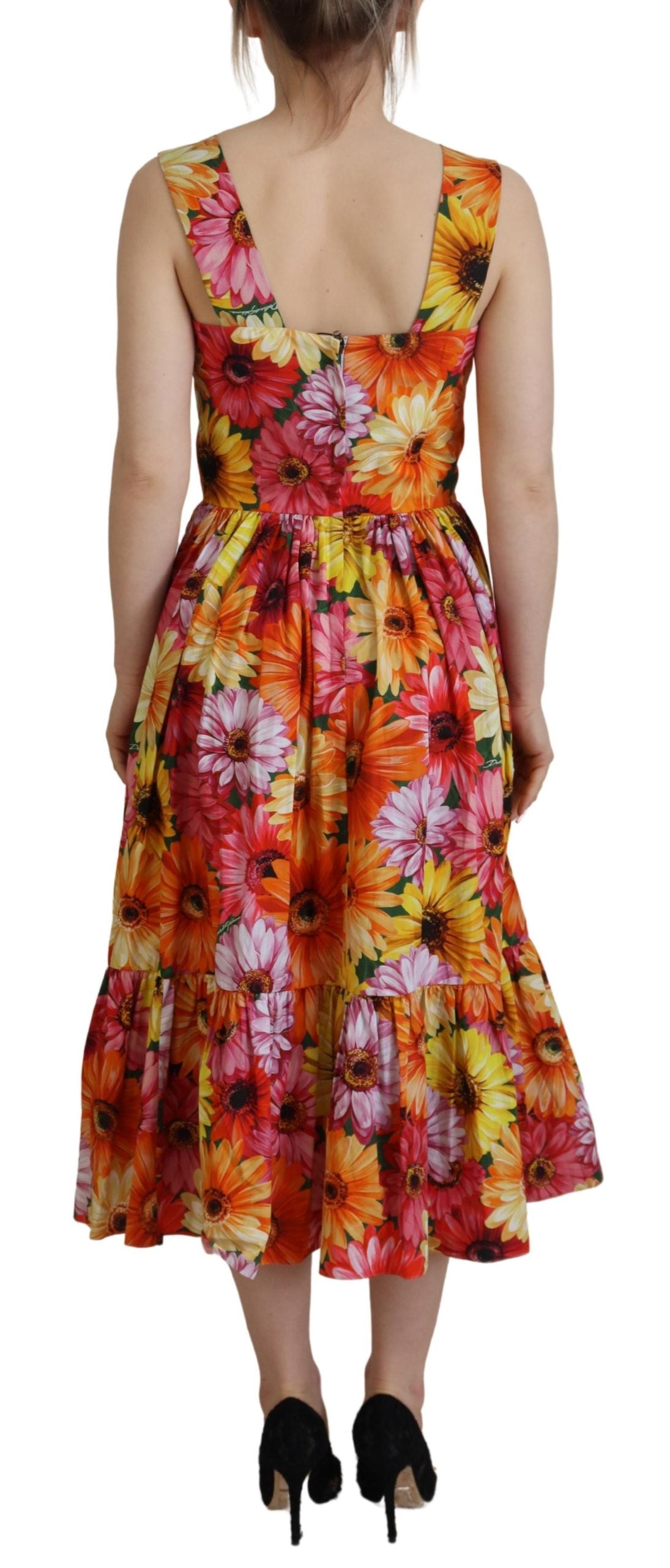 Elegant Floral Midi Cotton Dress