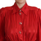 Elegant Red Silk Midi Dress with Button Detail