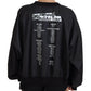 Black Nylon Crewneck Pullover Logo Sweater
