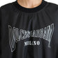 Black Nylon Crewneck Pullover Logo Sweater