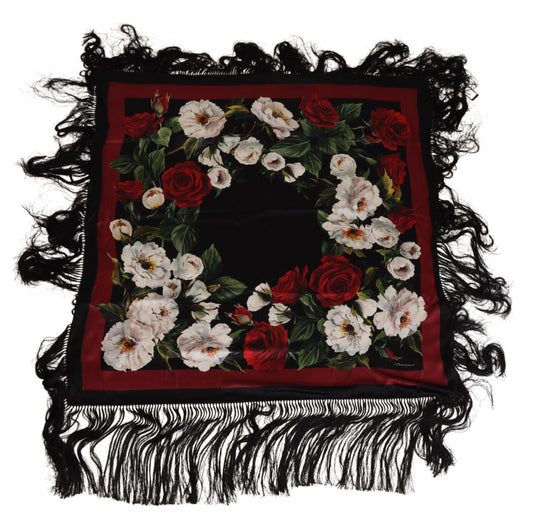 Elegant Silk Square Scarf with Roses Print