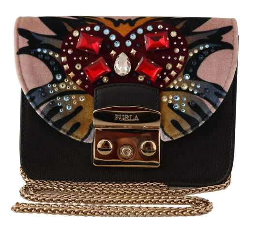 Elegant Crystal Embellished Leather Shoulder Bag