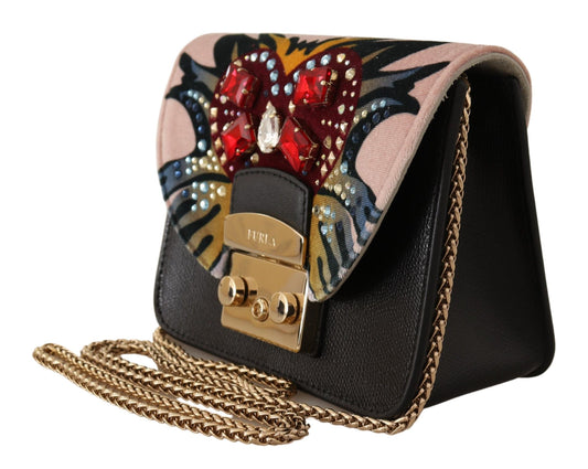 Elegant Crystal Embellished Leather Shoulder Bag