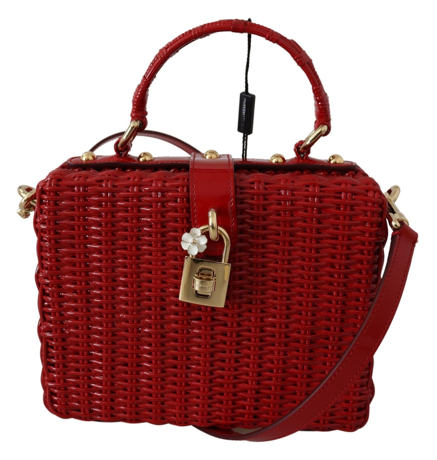 Red Shoulder Box Bag with Gold Padlock