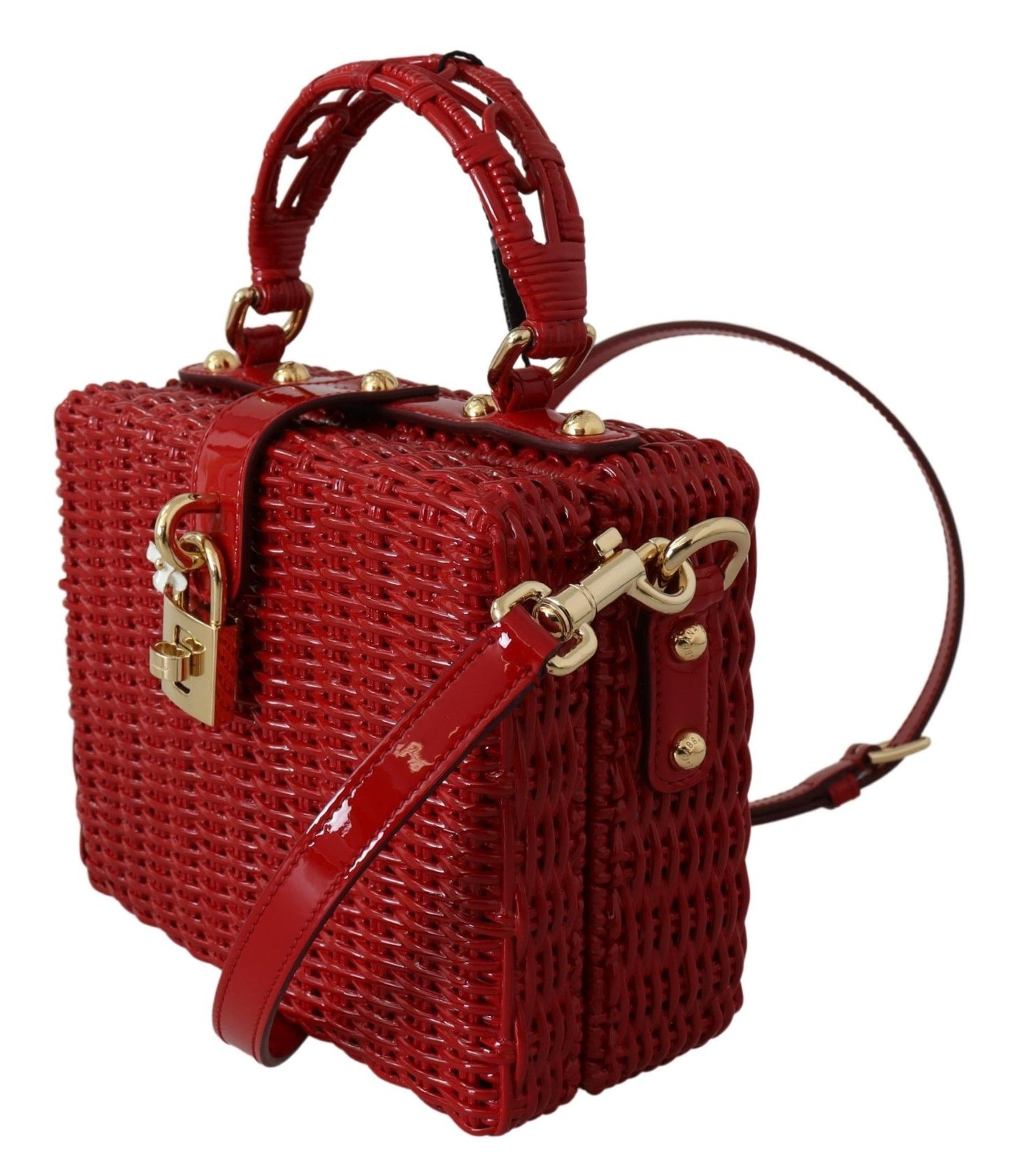 Red Shoulder Box Bag with Gold Padlock