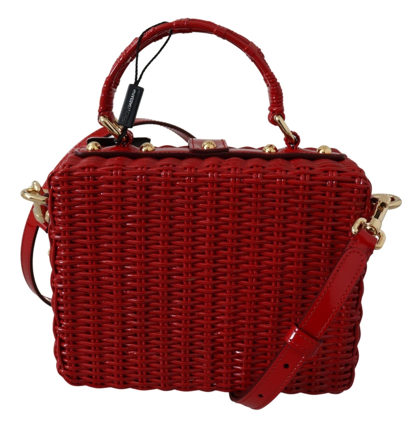 Red Shoulder Box Bag with Gold Padlock