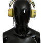 Chic White Leather Headphones with Yellow Print