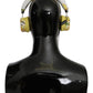 Chic White Leather Headphones with Yellow Print