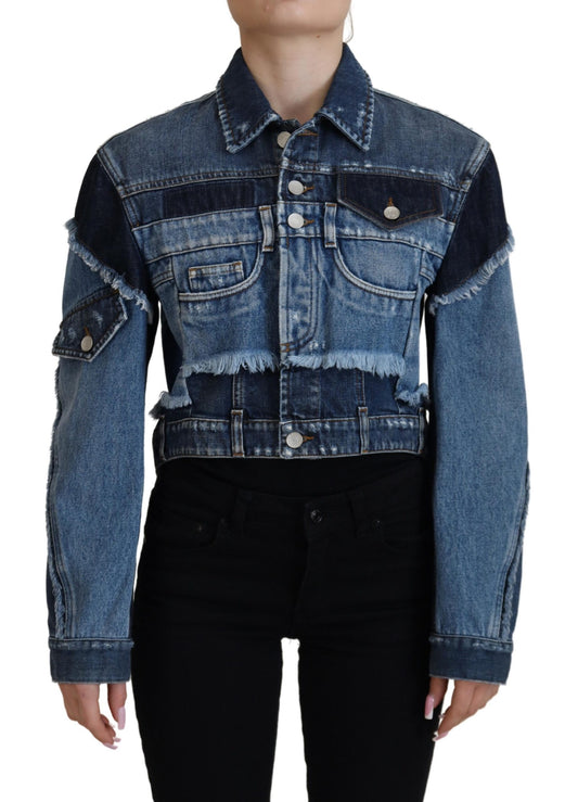 Chic Blue Wash Short Blouson Jacket