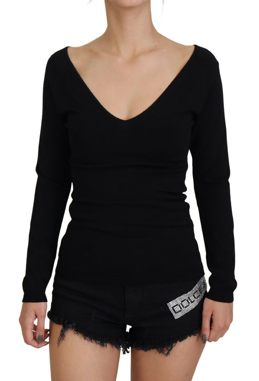 Elegant V-Neck Black Pullover Sweater