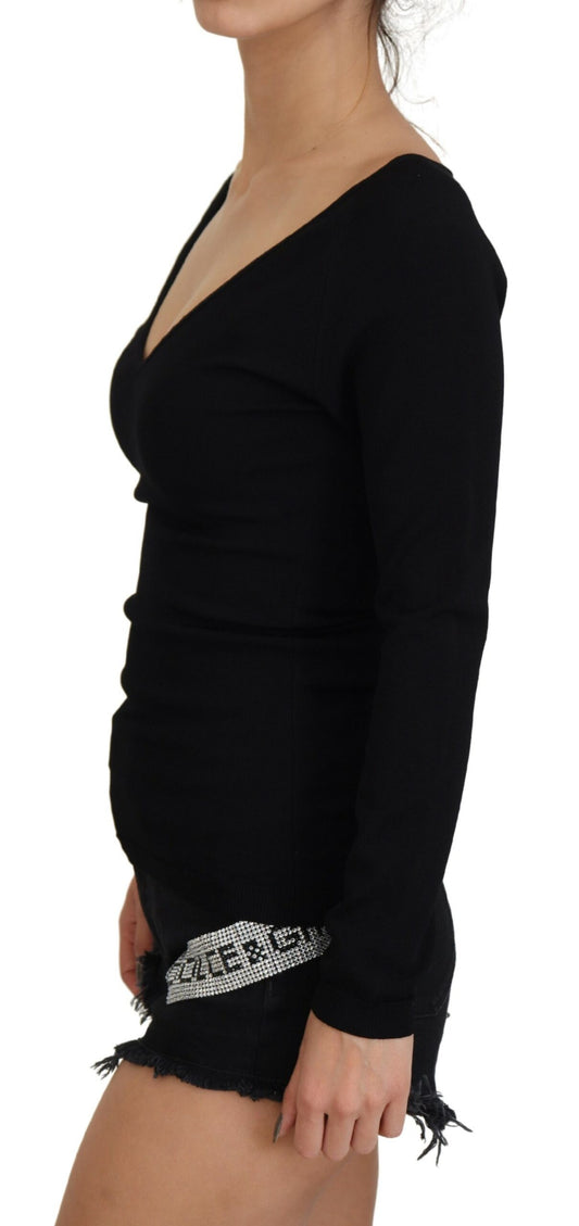 Elegant V-Neck Black Pullover Sweater