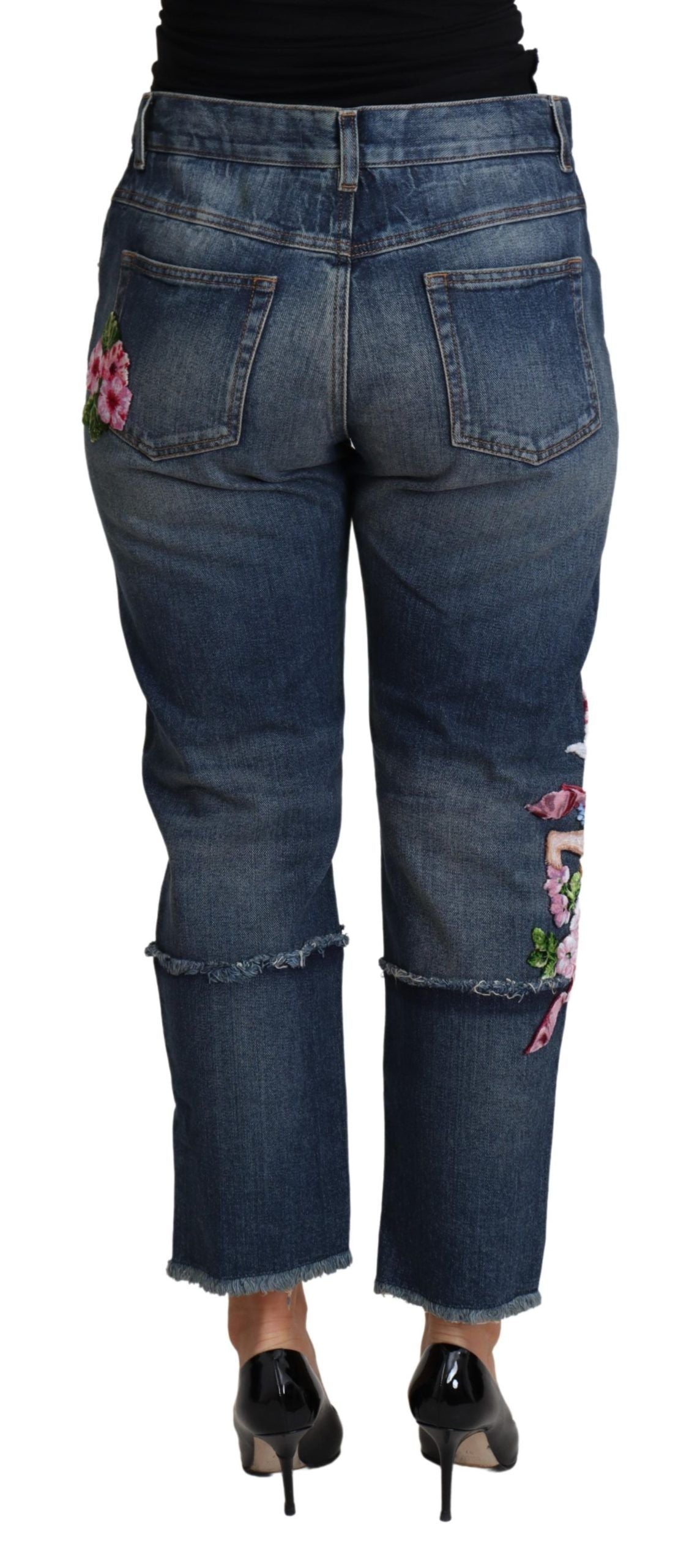 Floral Embroidered Cropped Capri Jeans