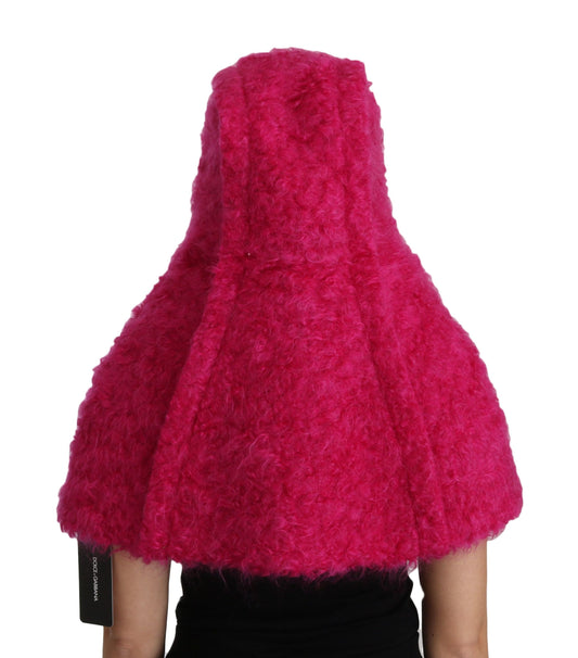 Elegant Pink Mohair Hooded Scarf