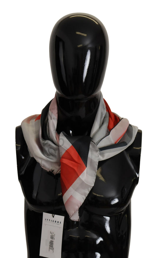 Gray Red Silk Shawl Foulard Wrap Scarf