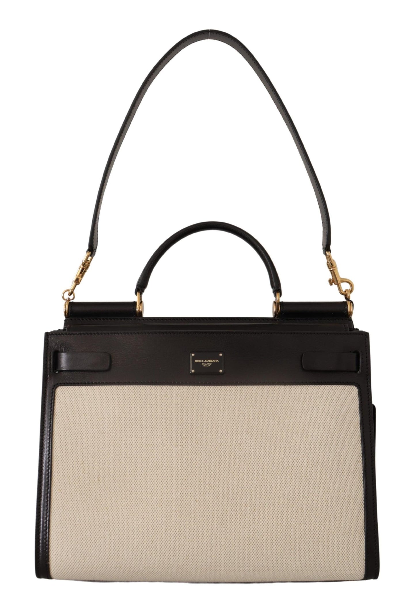 Elegant Monochrome Leather and Canvas Bag