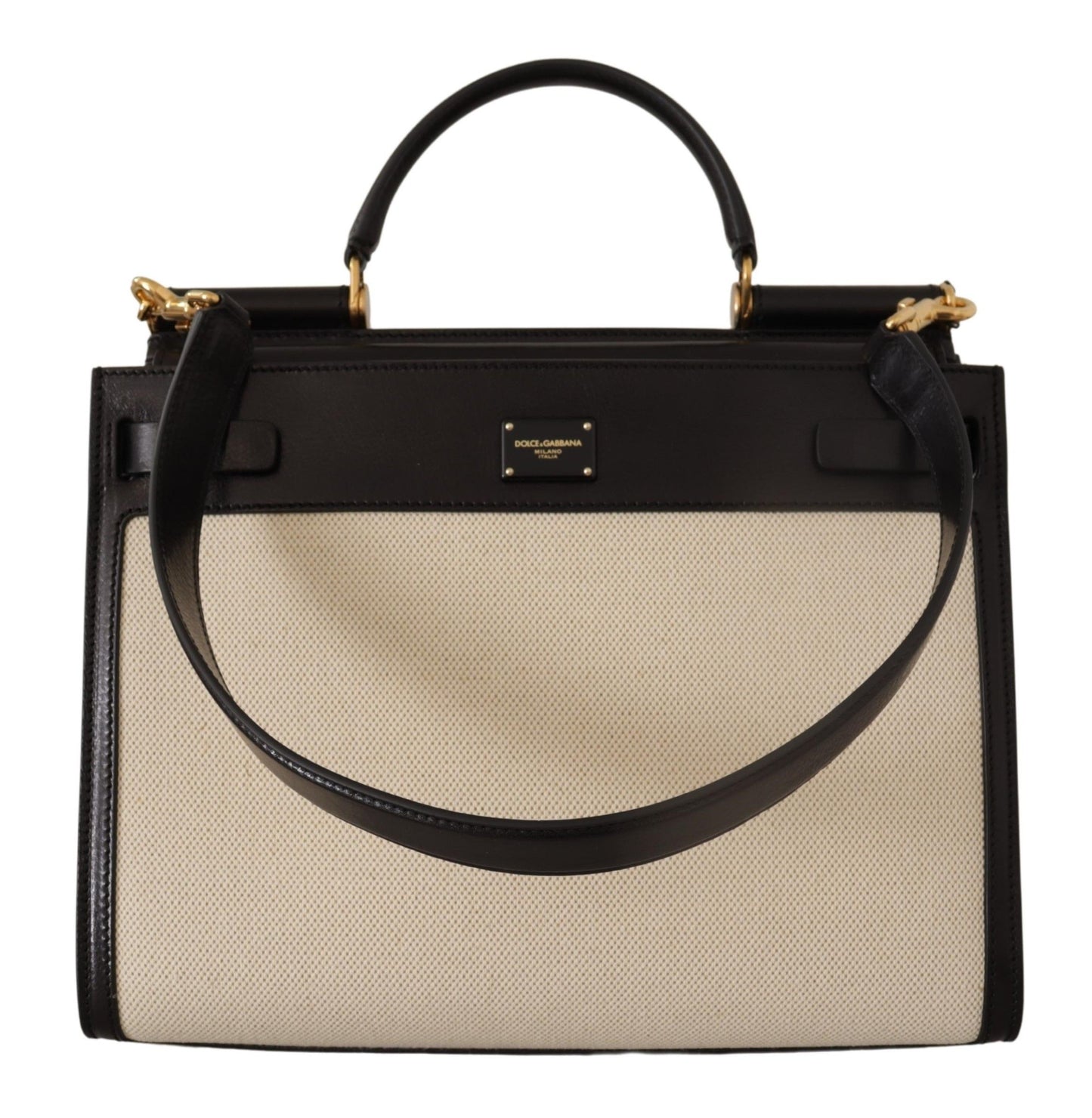 Elegant Monochrome Leather and Canvas Bag