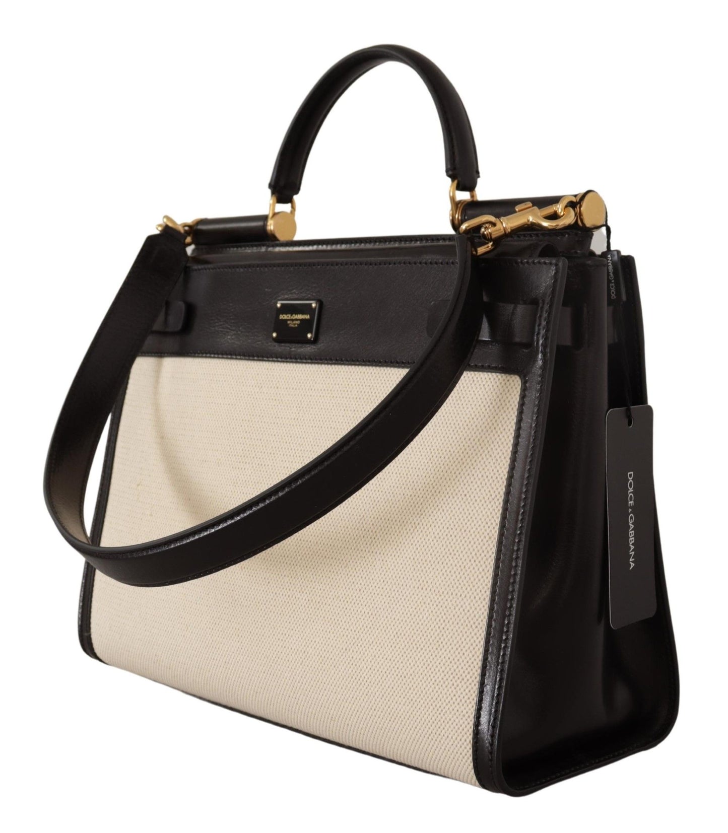 Elegant Monochrome Leather and Canvas Bag