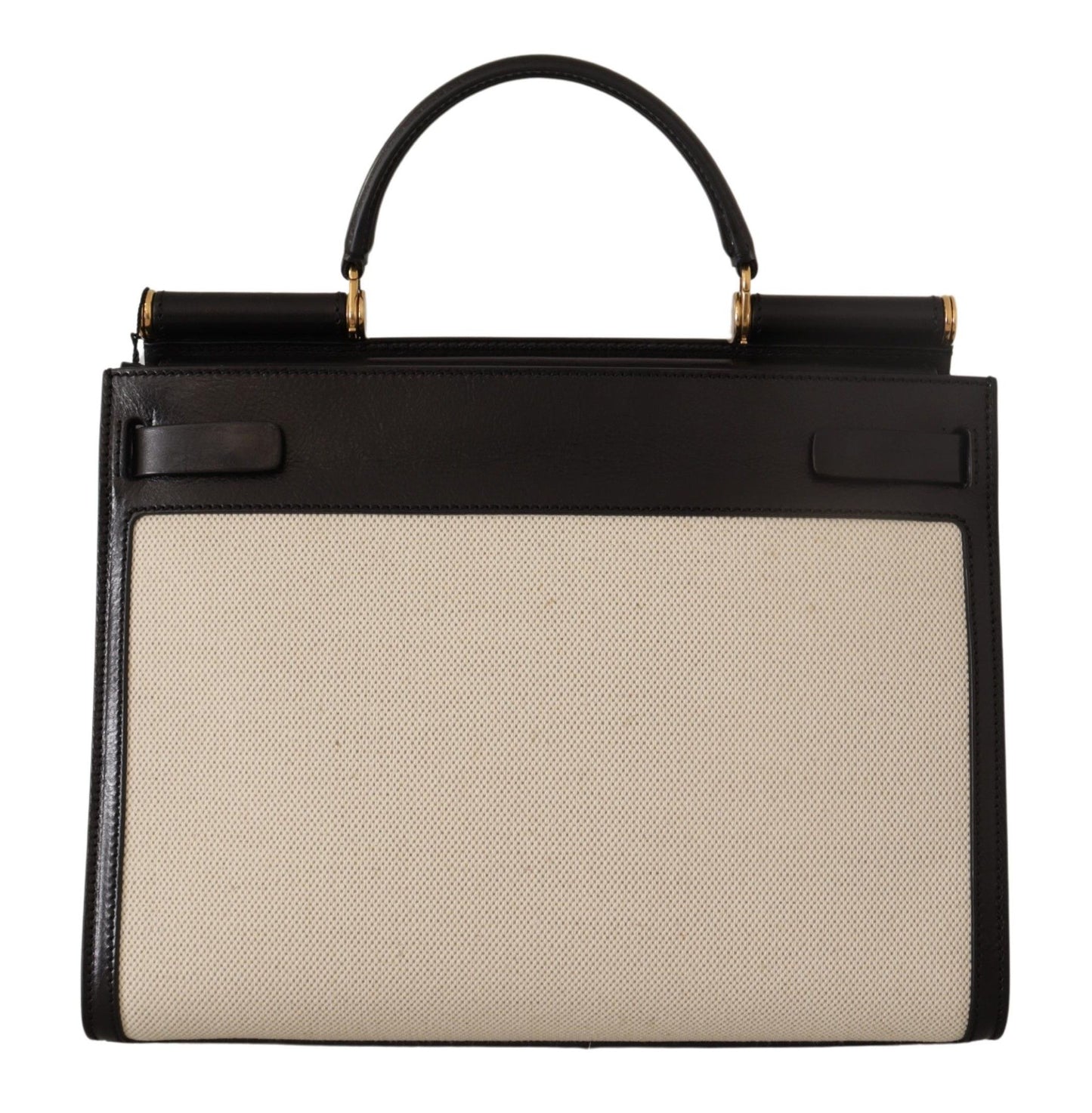 Elegant Monochrome Leather and Canvas Bag