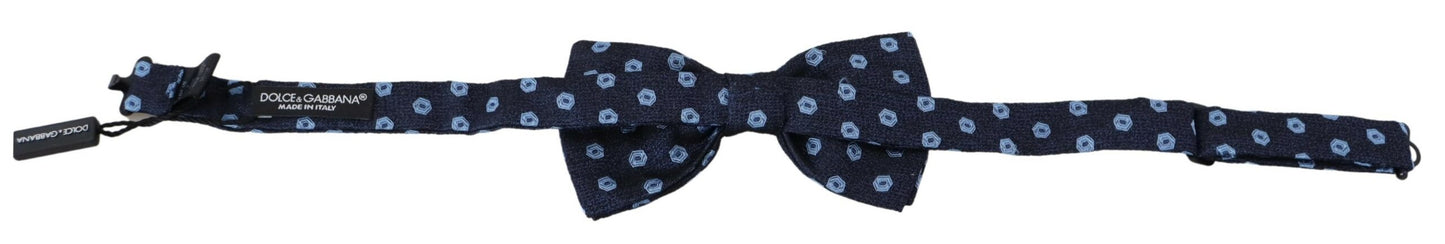 Elegant Blue Patterned Silk Bow Tie