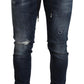 Blue Cotton Stretch Tattered Denim Jeans
