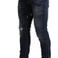 Blue Cotton Stretch Tattered Denim Jeans