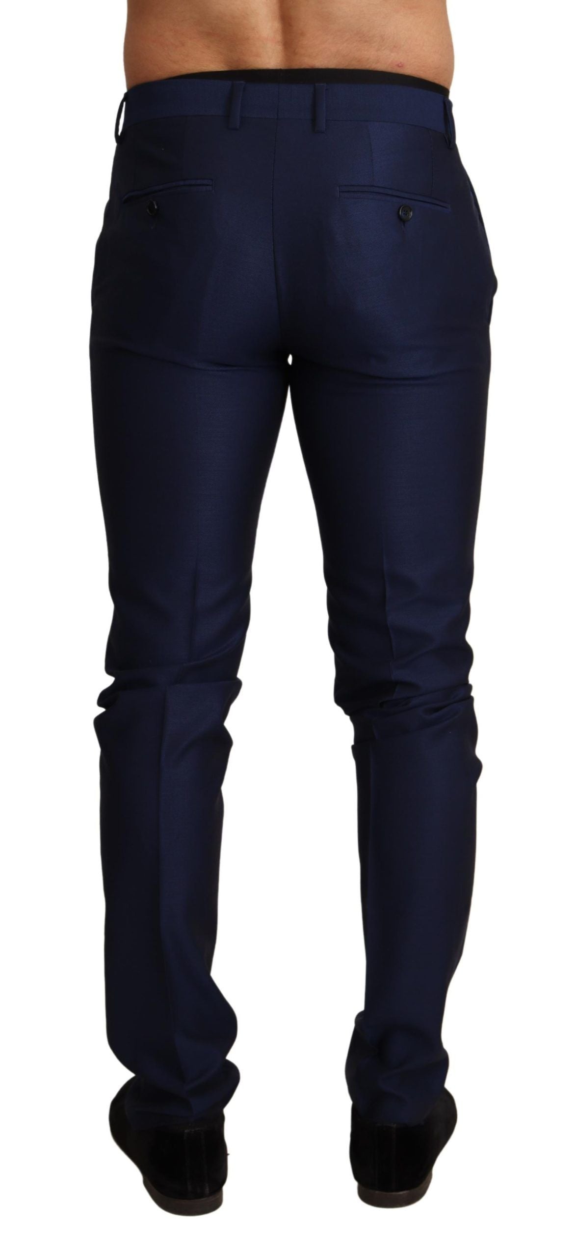 Elegant Navy Slim Fit Men's Wool Trousers