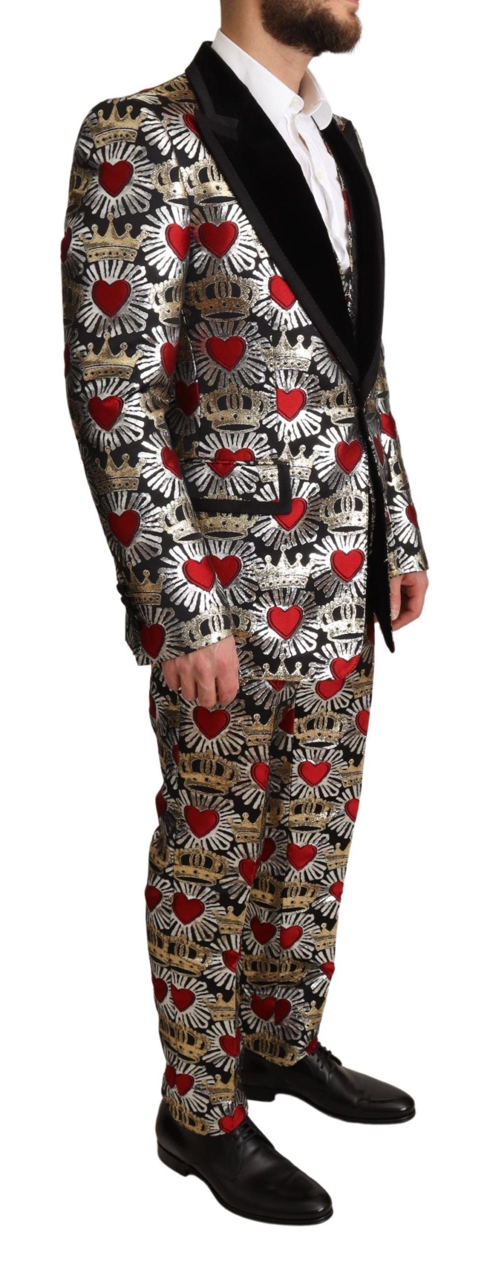 Regal Heart Print Three-Piece Suit