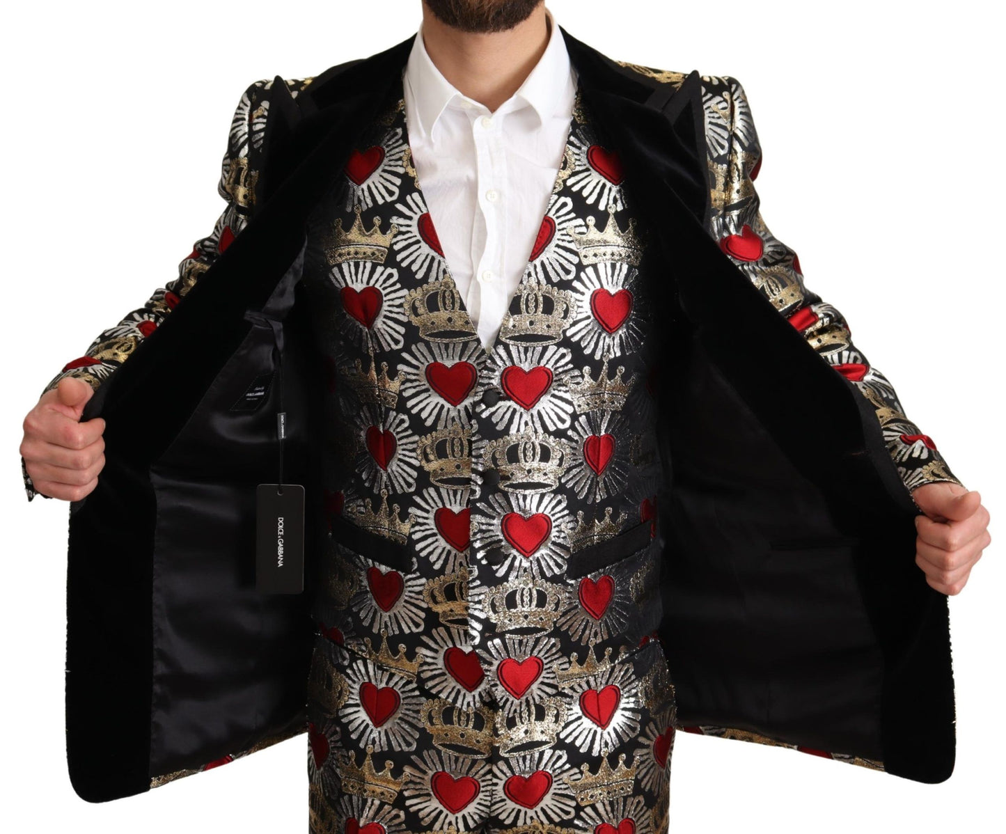 Regal Heart Print Three-Piece Suit