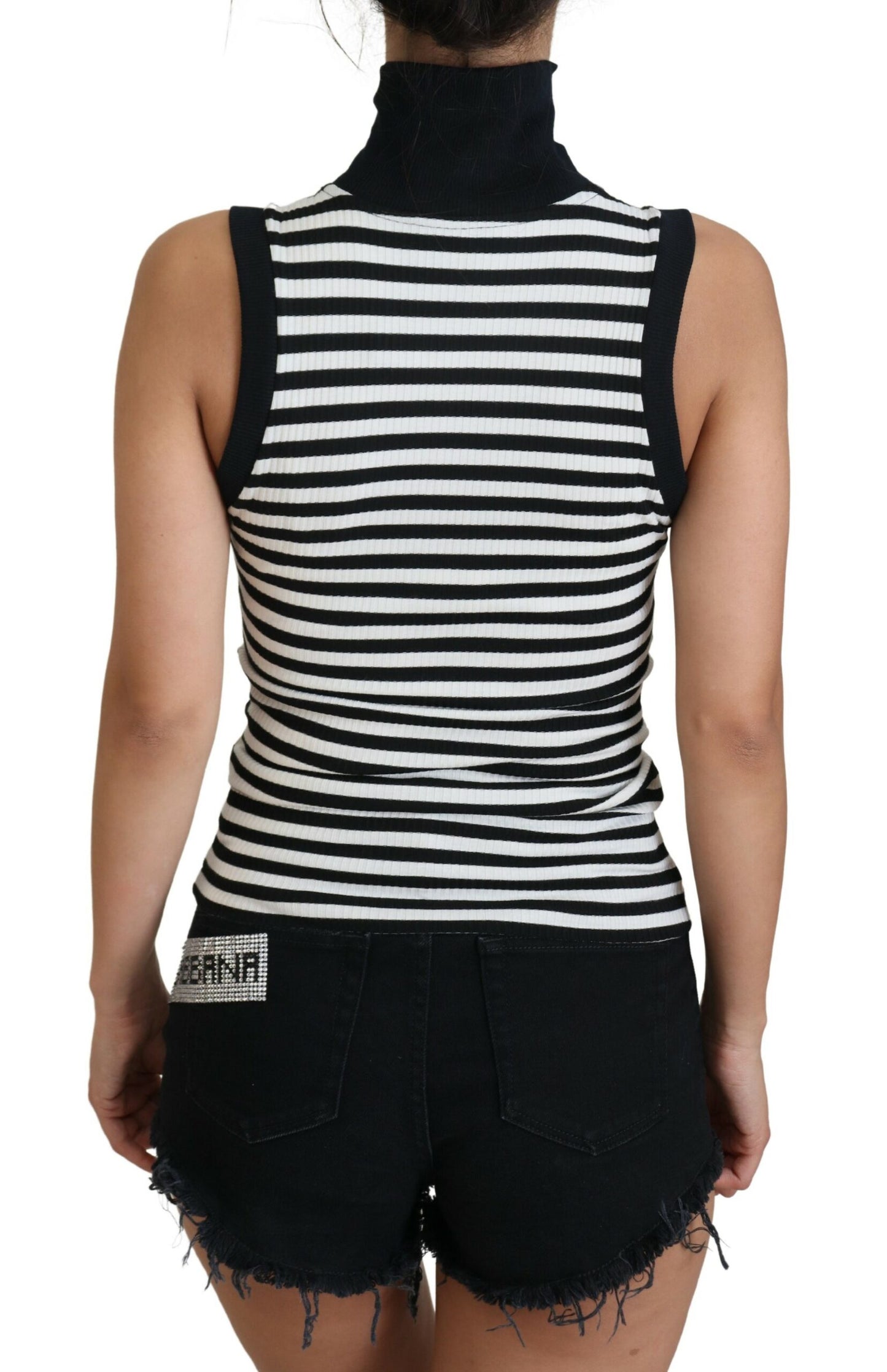 Elegant Striped Sleeveless Turtleneck Top