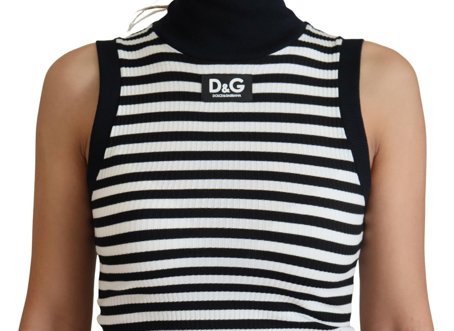 Elegant Striped Sleeveless Turtleneck Top