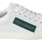 Elegant Leather Lace-Up Sneakers in White & Green