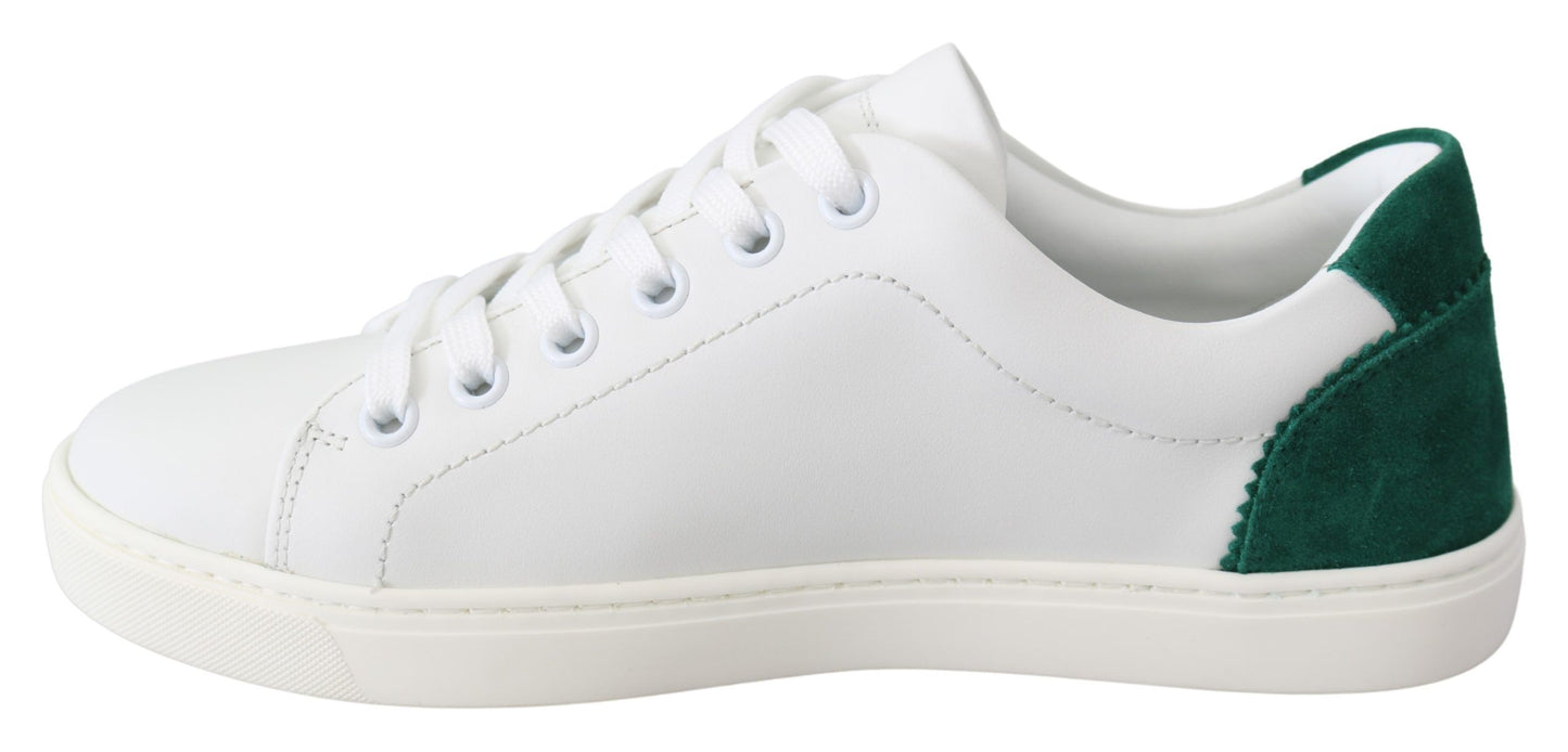 Elegant Leather Lace-Up Sneakers in White & Green