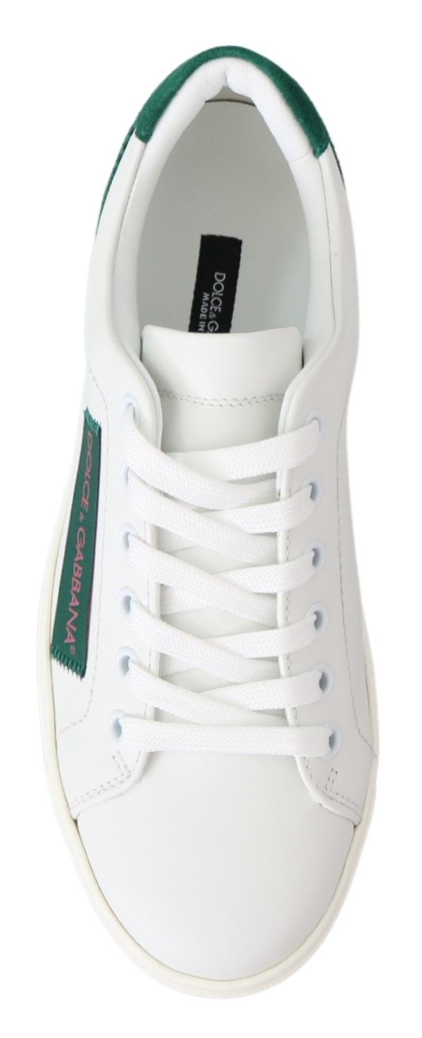 Elegant Leather Lace-Up Sneakers in White & Green