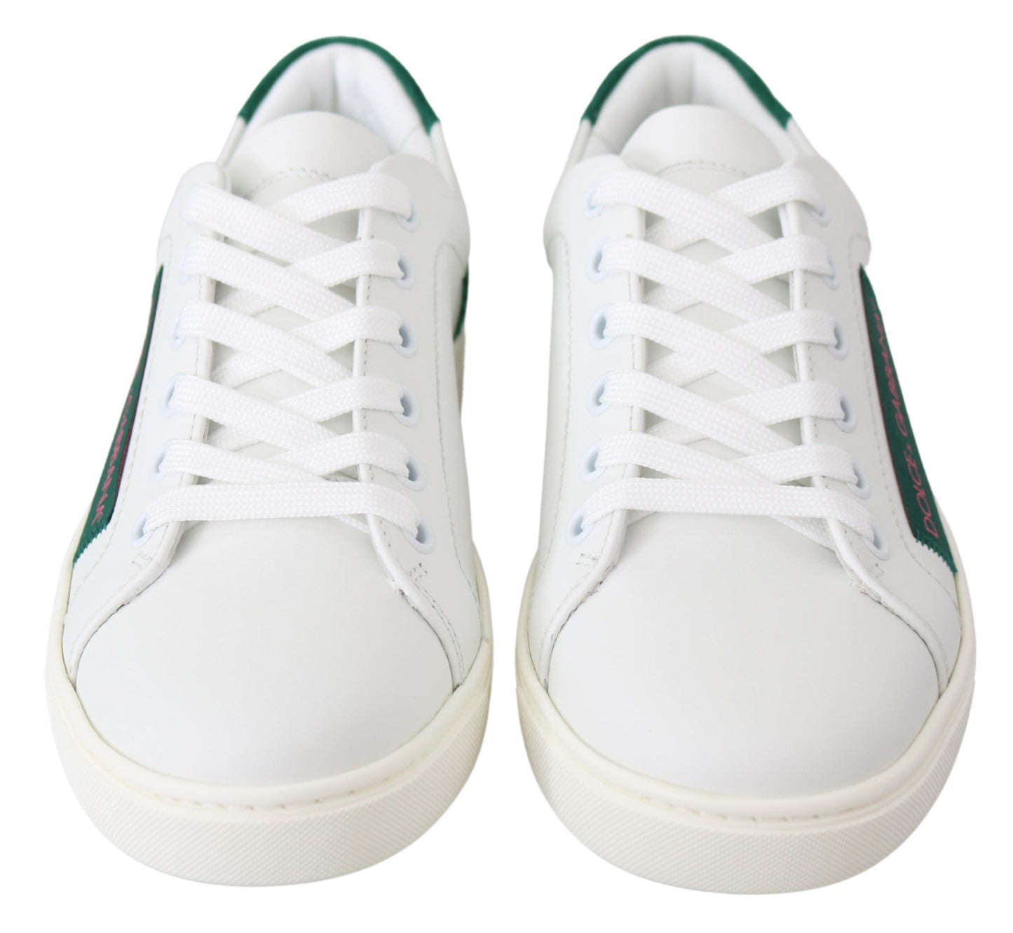 Elegant Leather Lace-Up Sneakers in White & Green