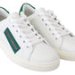 Elegant Leather Lace-Up Sneakers in White & Green