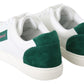 Elegant Leather Lace-Up Sneakers in White & Green