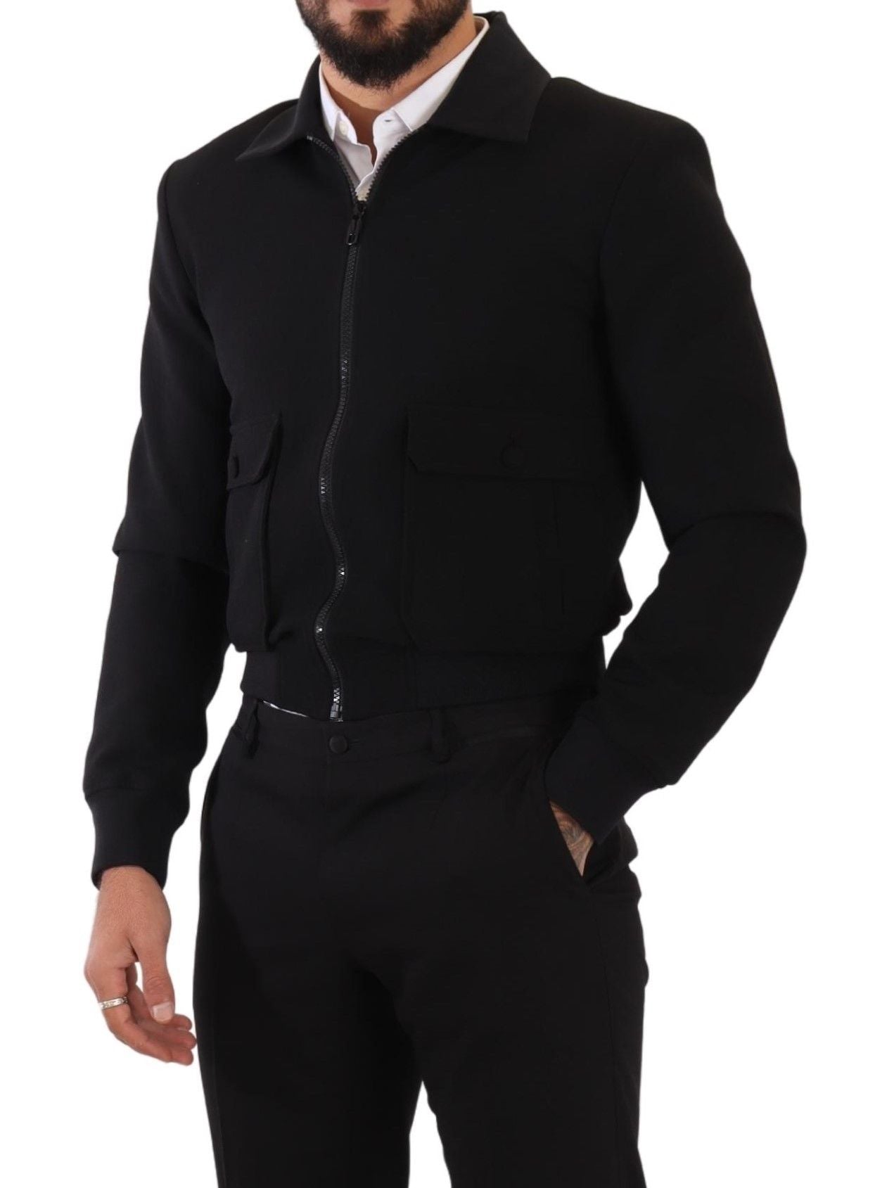 Elegant Black Wool Short Coat Jacket