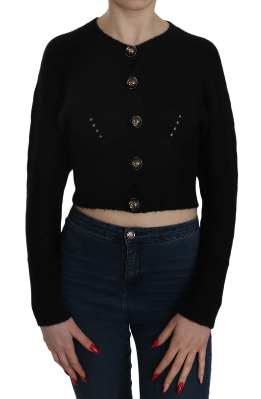 Chic Black Cropped Cardigan with Button Details