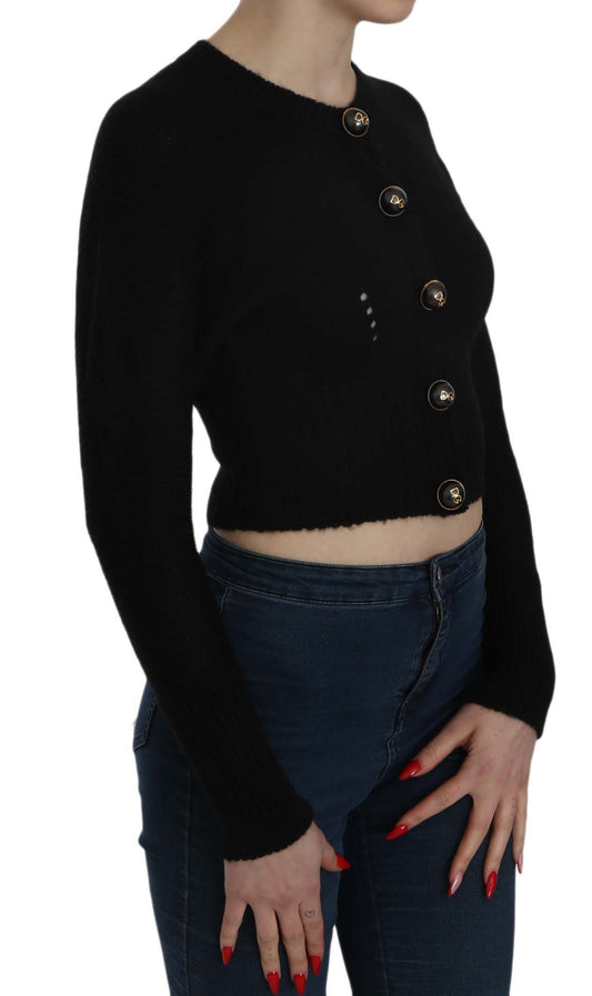 Chic Black Cropped Cardigan with Button Details