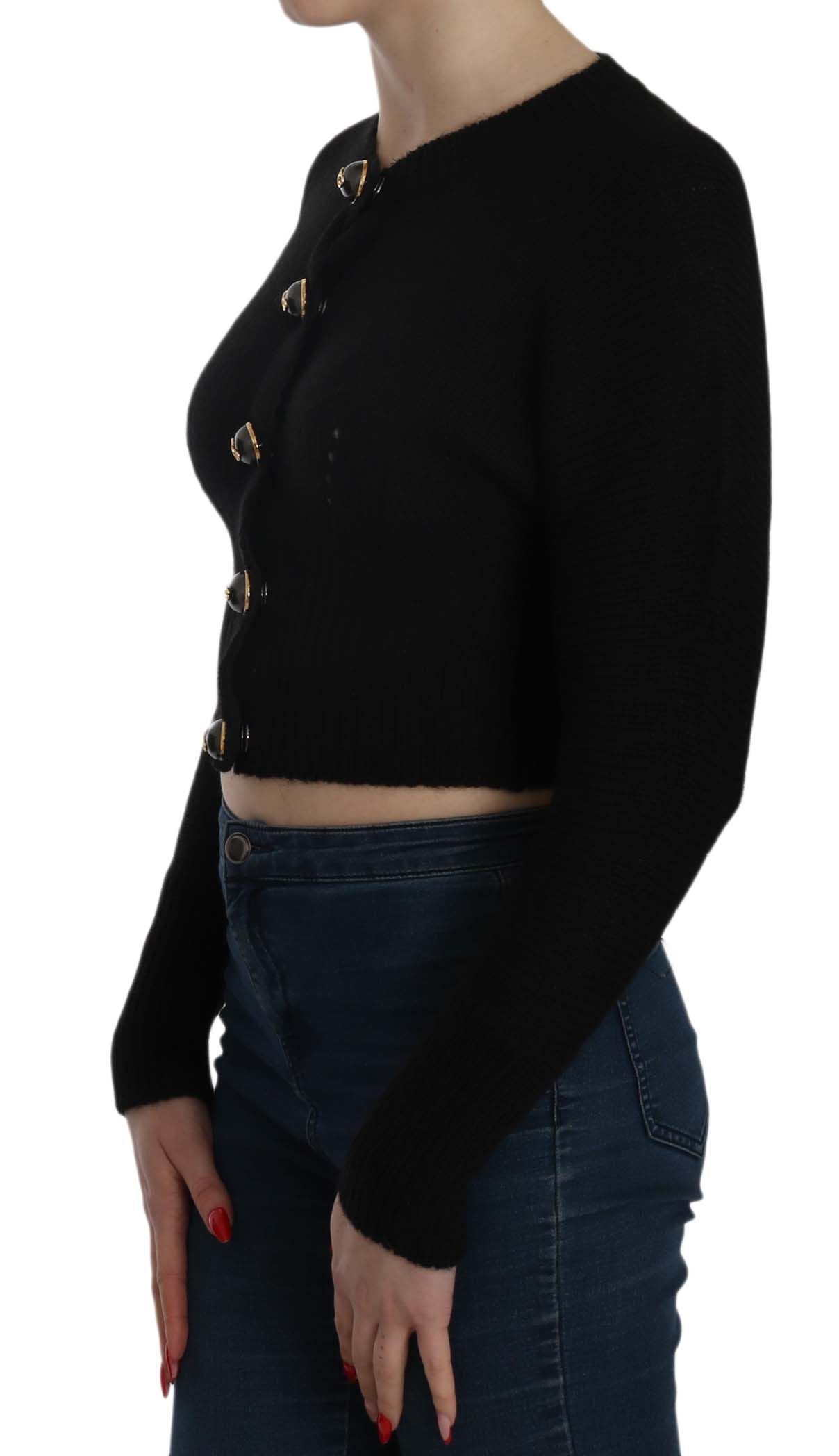 Chic Black Cropped Cardigan with Button Details