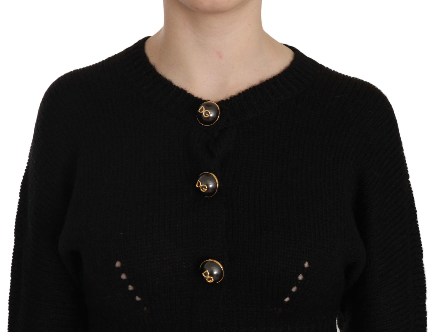 Chic Black Cropped Cardigan with Button Details