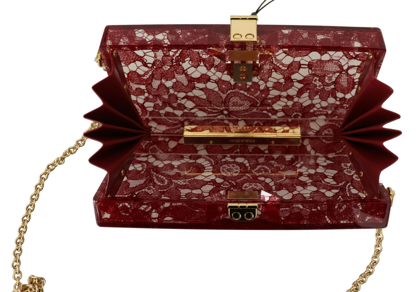 Elegant Dark Red Box Clutch with Gold Detailing