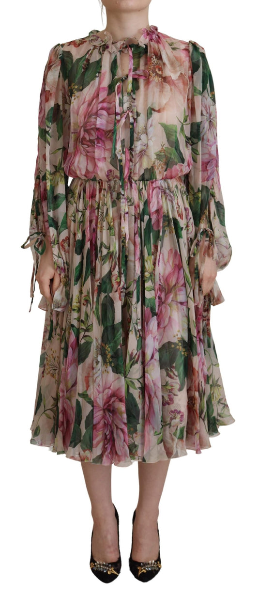 Elegant Floral Silk Midi Dress