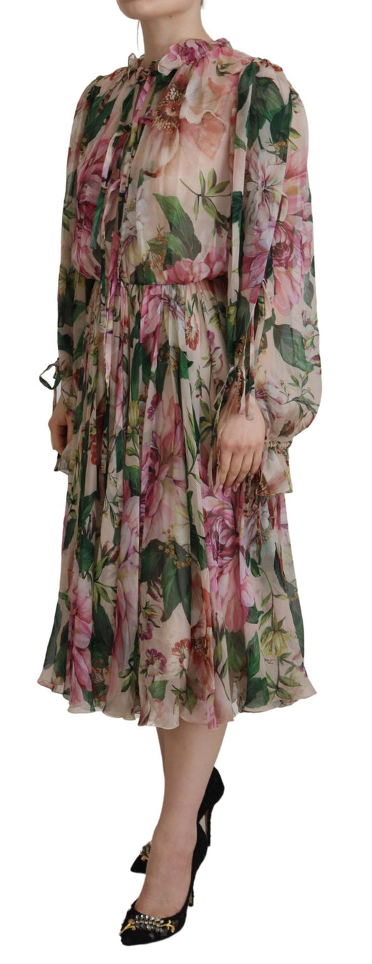 Elegant Floral Silk Midi Dress