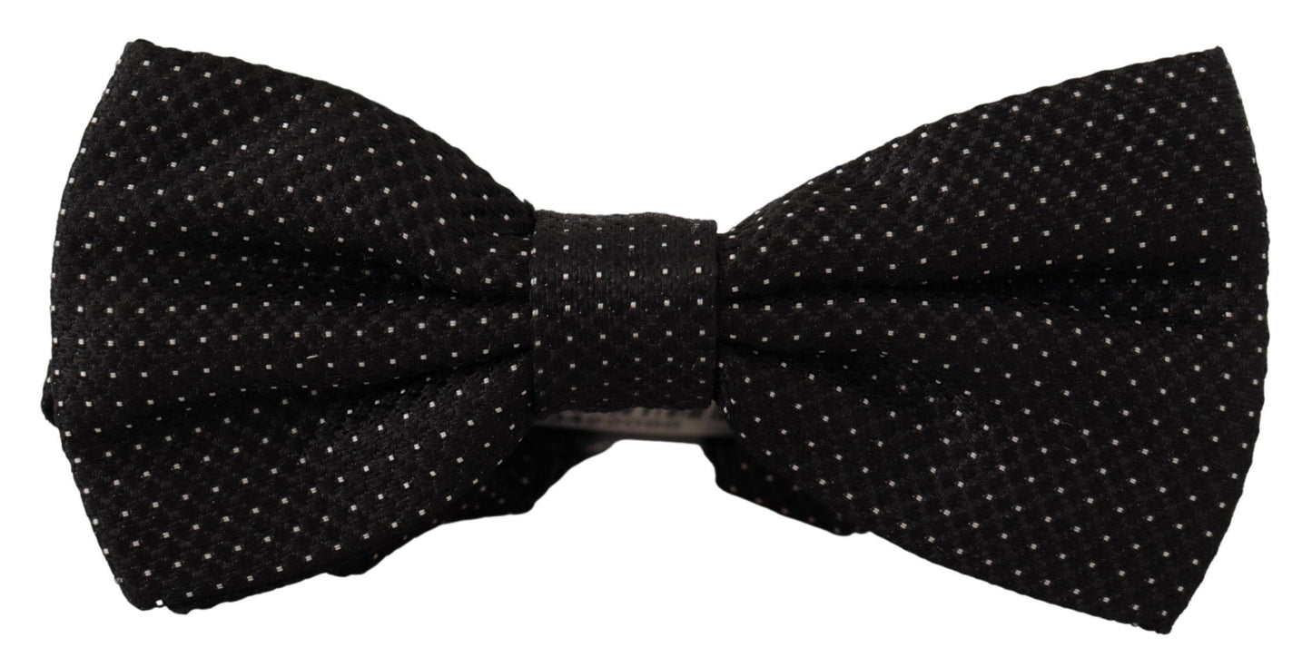 Elegant Black Polka Dot Silk Bow Tie