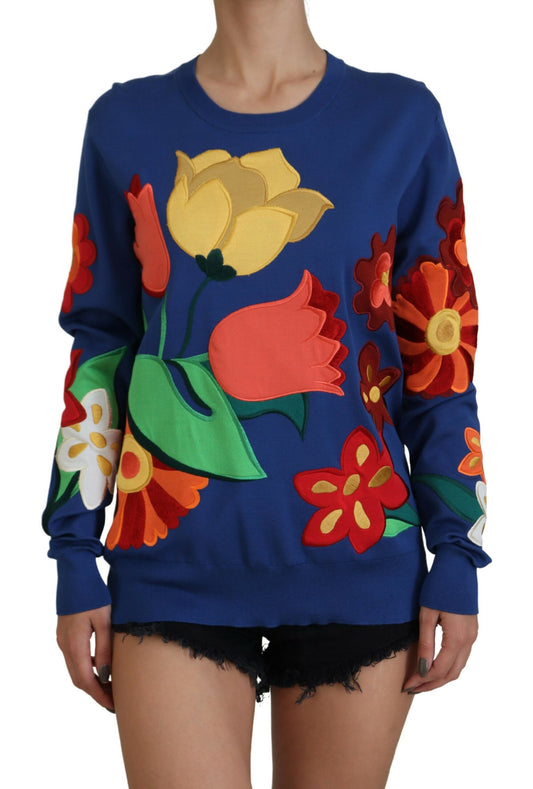 Elegant Floral Silk-Cotton Sweater