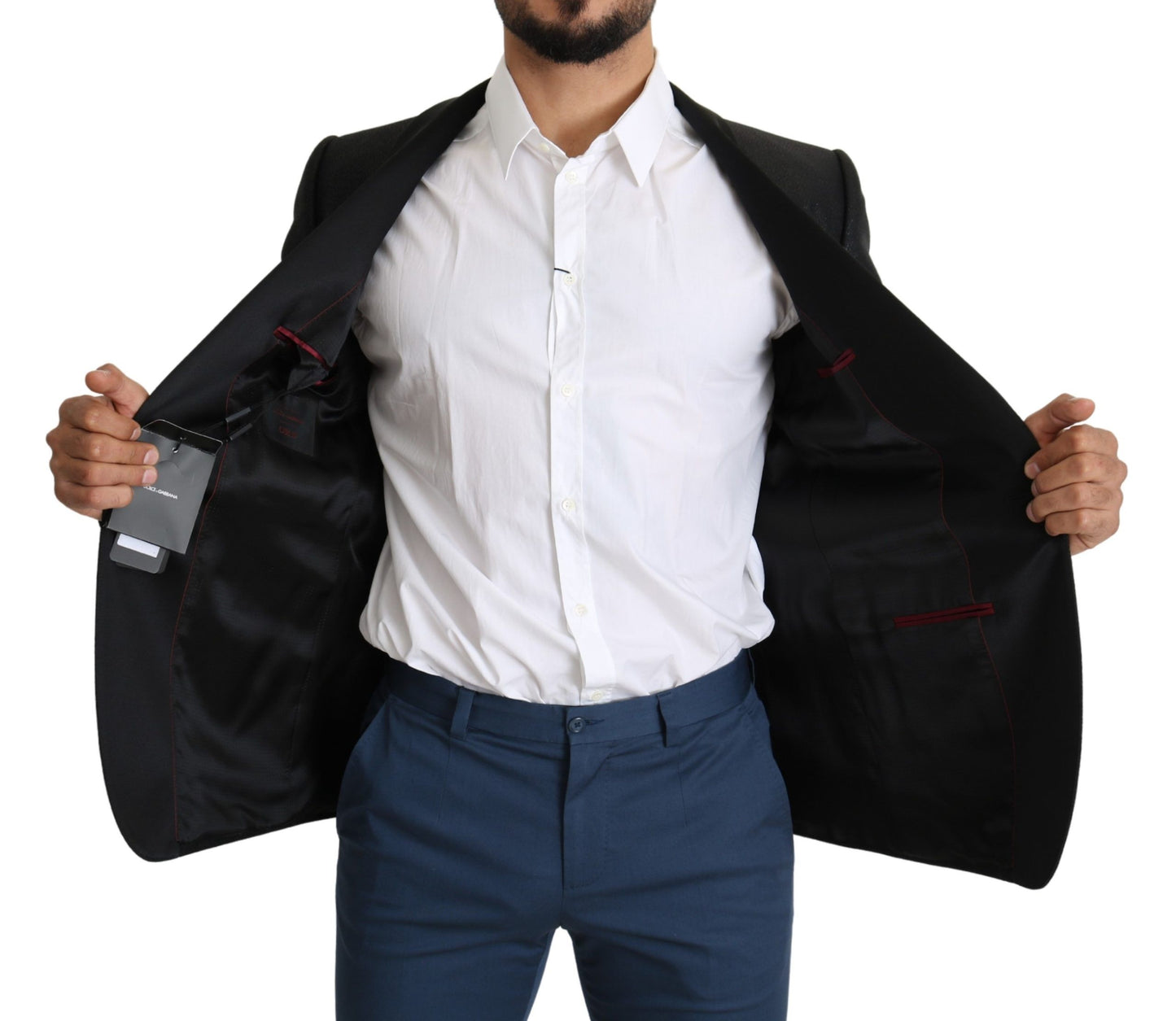 Elegant Black Jacquard Slim Fit Blazer